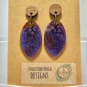 Purple/Brown Marble Resin Earrings